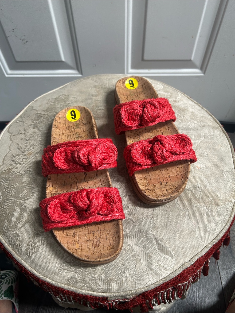 Anne Klein Dobbie Pink Braide/Knotted Double-Strap Cork Slide Sandals Sz 9